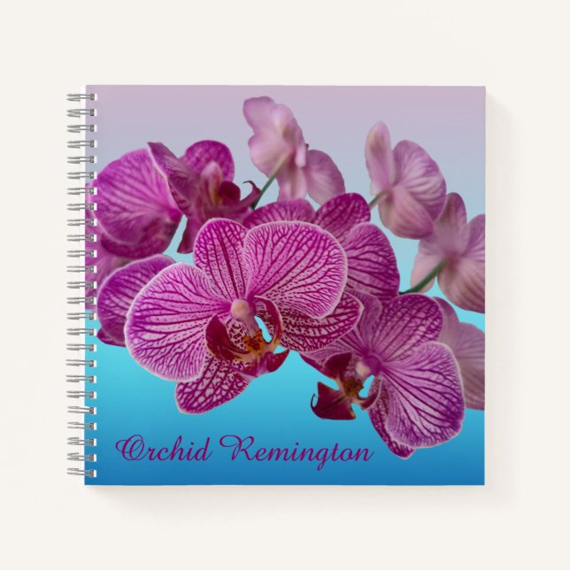 Carnet Fleurs d'orchidées roses Magenta Monogramme (Devant)