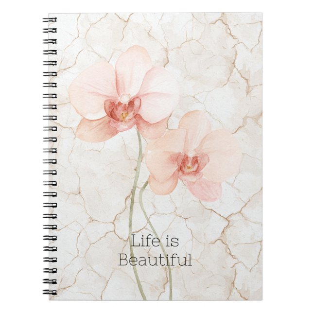 Carnet Fleurs d'orchidées roses tropicales blush (Devant)