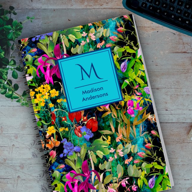 Carnet Fleurs douces feuille coloré motif monogramme (Créateur téléchargé)