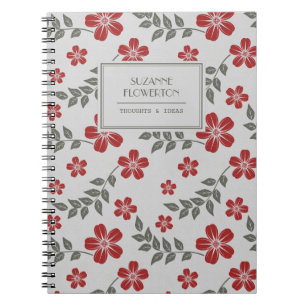 Carnet Fleurs élégantes et feuille gris rouges
