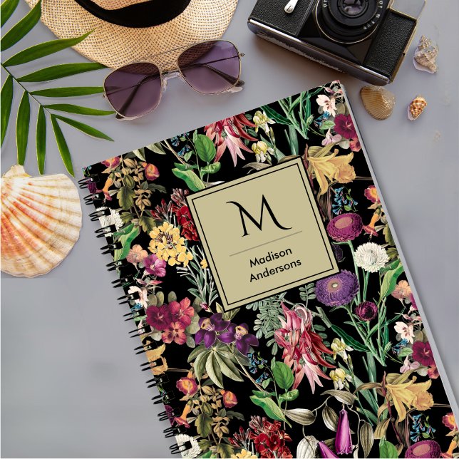 Carnet Fleurs élégantes et motifs floraux noirs feuille (Créateur téléchargé)