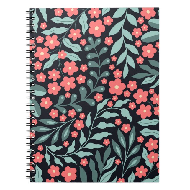 Carnet Fleurs en fleurs de style rétro rose dans le style (Devant)