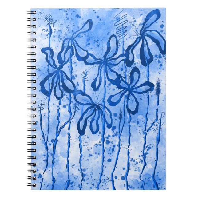 Carnet Fleurs encrées Abstraites Lys bleus (Devant)
