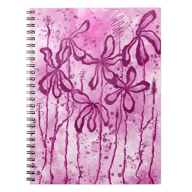 Carnet Fleurs encrées Abstraites Lys roses (Devant)