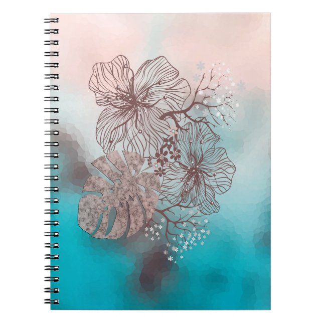Carnet Fleurs esquissées Abstraites gradient fleuri feuil (Devant)