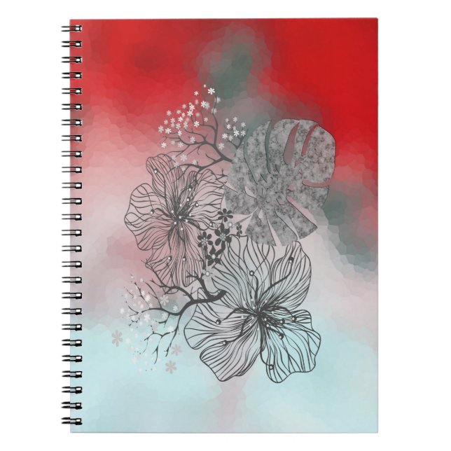 Carnet Fleurs esquissées Abstraites gradient fleuri feuil (Devant)