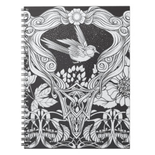 Carnet Fleurs et oiseau dans un style Art nouveau sans co
