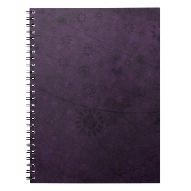 Carnet Fleurs et papillons rétro violets Abstraits (Devant)