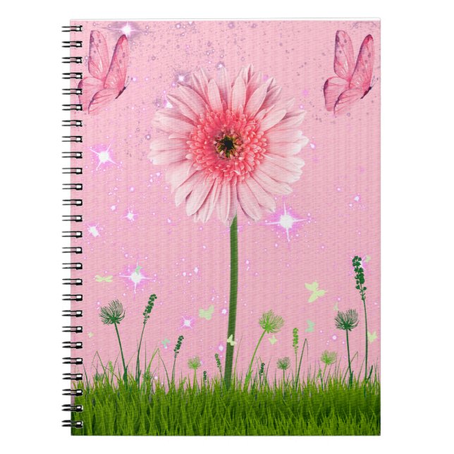 Carnet Fleurs et papillons roses (Devant)