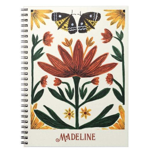 Carnet Fleurs et papillons symétriques abstraits (Devant)