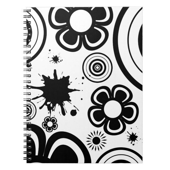 Carnet Fleurs fantaisistes noir et blanc, Cercles, Éclabo (Devant)