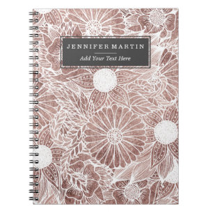 Carnet Fleurs florales et feuille roses d'or dessinant le