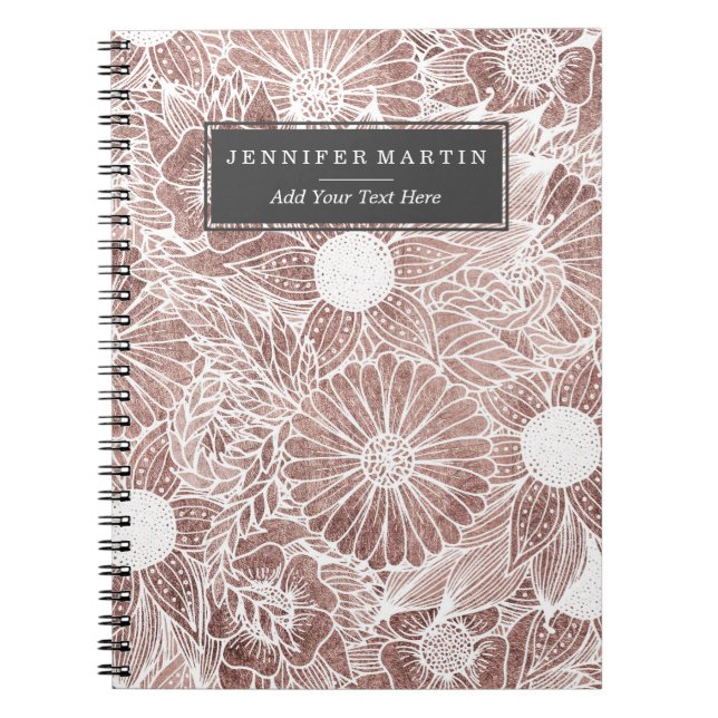 Carnet Fleurs florales et feuille roses d'or dessinant le (Devant)