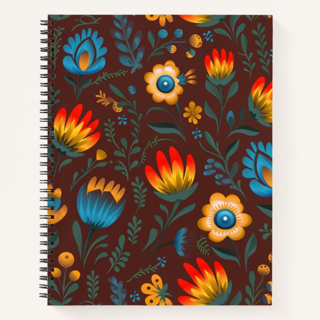 Carnet Fleurs folkloriques polonaises Wycinanki Brown (Devant)