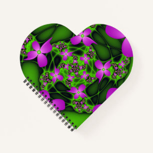 Carnet Fleurs fractales Abstraites de néon rose vert