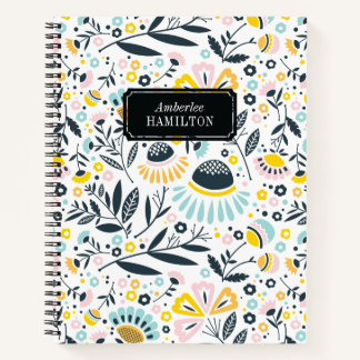 Carnet Fleurs géométriques Pastel avec nom Plaque Détails