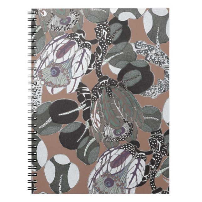 Carnet Fleurs grises et motif brun (Devant)