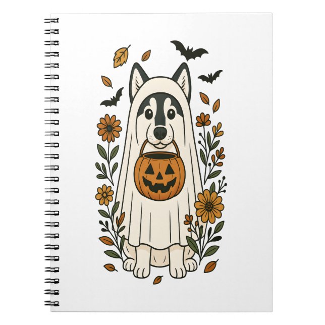 Carnet Fleurs Husky Sibériennes d'Halloween (Devant)
