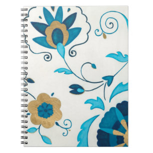 Carnet Fleurs Indigo dorées avec Arrière - plan blanc