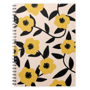 Carnet Fleurs Jaunes Modernes Motif Feuille Noir