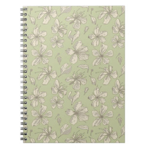Carnet Fleurs jetées sur vert olive - motif sans soudure.