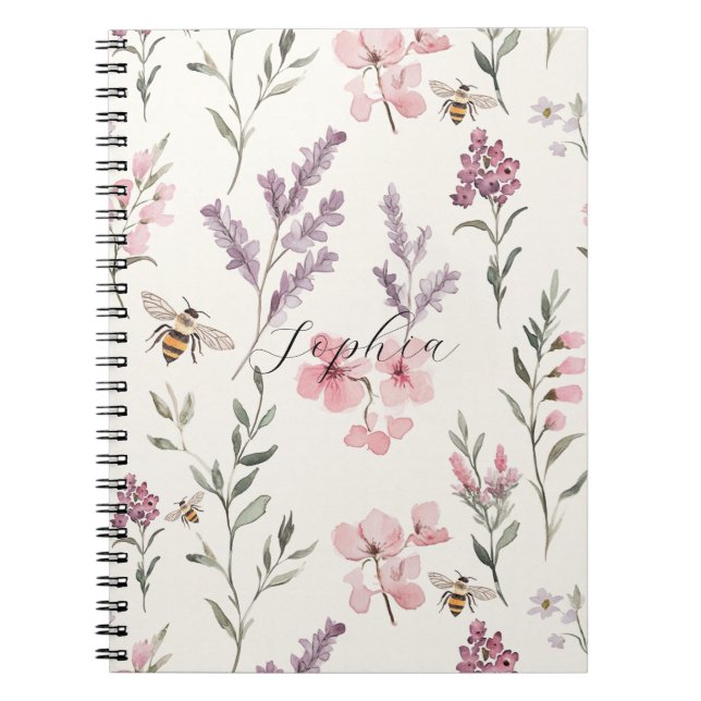 Carnet Fleurs Lavande Rose Abeilles (Devant)