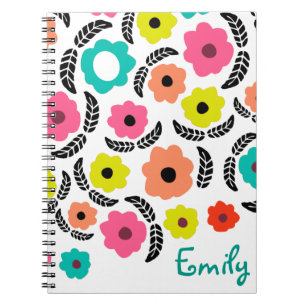 Carnet Fleurs lumineuses modernes et feuille noire person