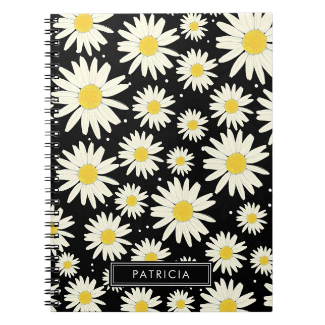 Carnet Fleurs marguerites blanches Design Noir Personnali (Devant)