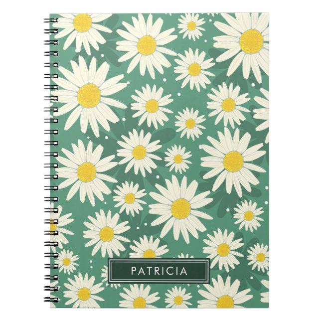 Carnet Fleurs marguerites blanches Design Vert Personnali (Devant)