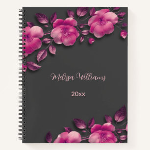 Carnet Fleurs métalliques brillantes roses