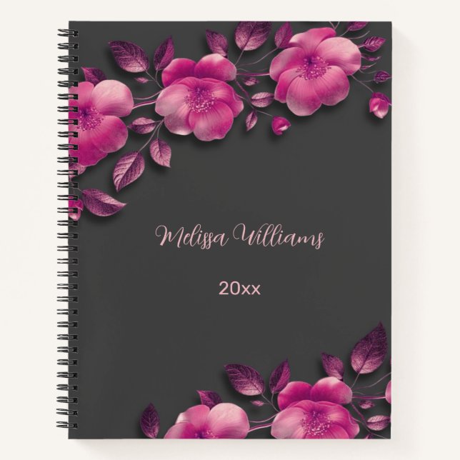Carnet Fleurs métalliques brillantes roses (Devant)