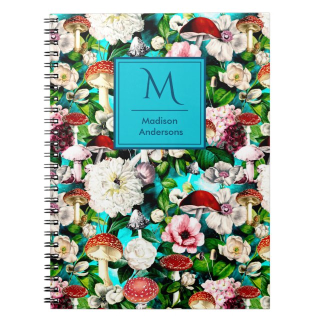Carnet Fleurs mignonnes champignons champignons bleu jard (Devant)