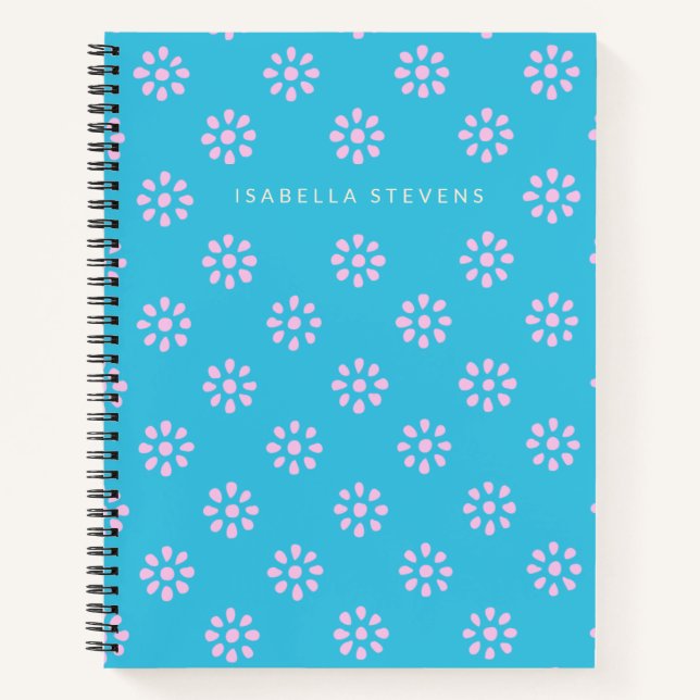 Carnet Fleurs mignonnes en bleu turquoise Personnalisées (Devant)