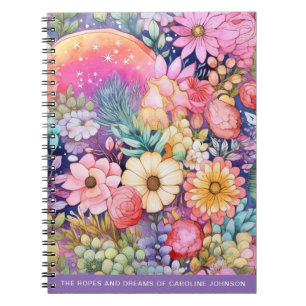 Carnet Fleurs mignonnes et arcs-en-ciel Aquarelle brillan