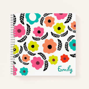 Carnet Fleurs modernes lumineuses et feuille noire person