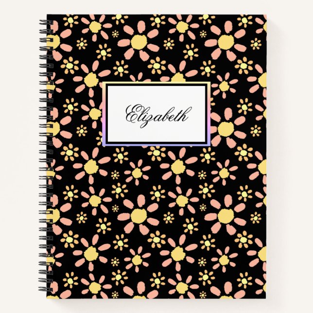 Carnet Fleurs modernes sur Black Name Floral (Devant)