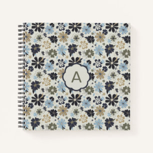 Carnet Fleurs Monogrammes Bleu Tan Olive Motif Floral