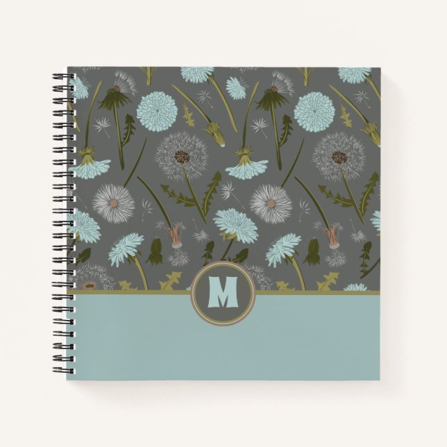 Carnet Fleurs Monogrammes Dandelion Gris Bleu (Devant)