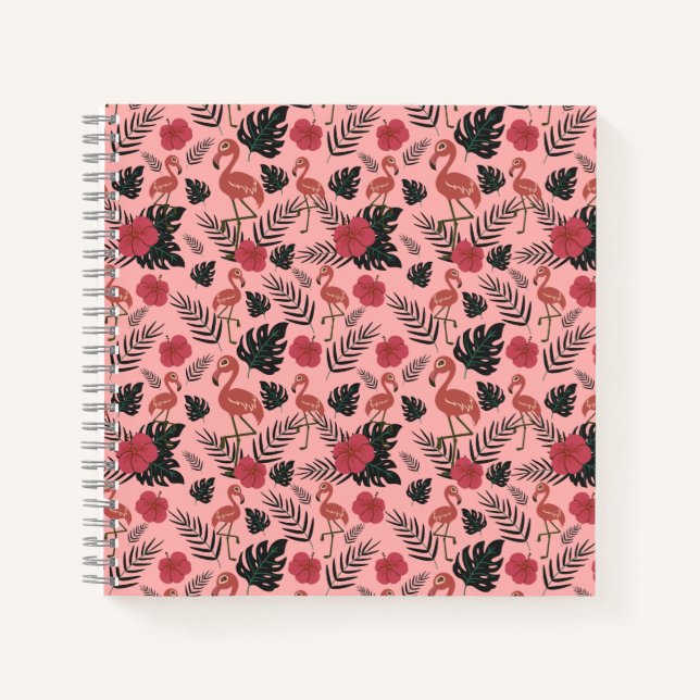 Carnet Fleurs motifs et feuilles flamands roses (Devant)