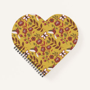 Carnet Fleurs motifs florales sans soudure, papillon, rou