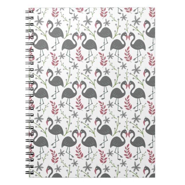Carnet Fleurs motifs roses flamingo sans coutures, feuill (Devant)