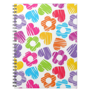 Carnet Fleurs multicolores mignonnes et motif de coeur gi