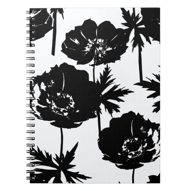 Carnet Fleurs noires, blanc, Monochrome (Devant)
