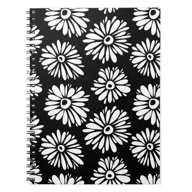 Carnet Fleurs noires et blanches funky (Devant)