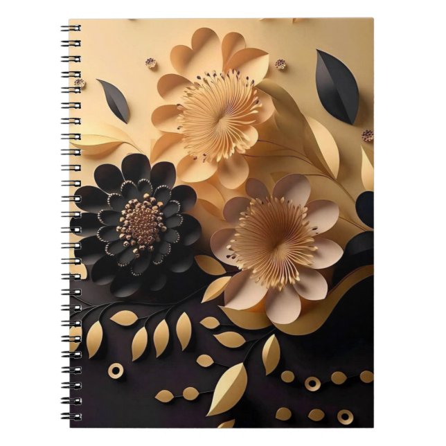 Carnet Fleurs noires et or 3D (Devant)