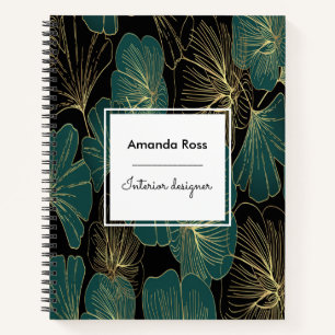 Carnet Fleurs noires sarcelle botanique accent or