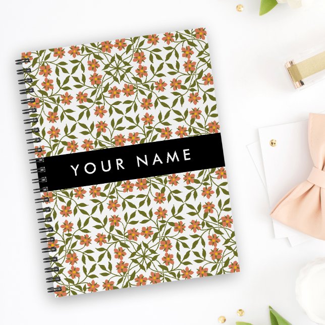 Carnet Fleurs orange, Motif Floral, Boho, Votre Nom (Créateur téléchargé)