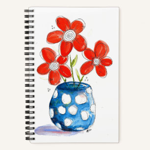 Carnet Fleurs orangées Whimsical dans Vase Bleu