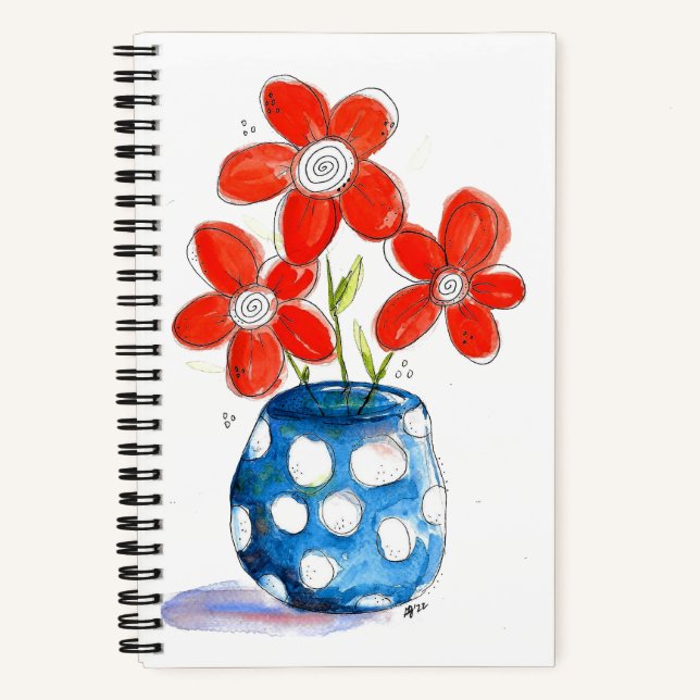 Carnet Fleurs orangées Whimsical dans Vase Bleu (Recto)