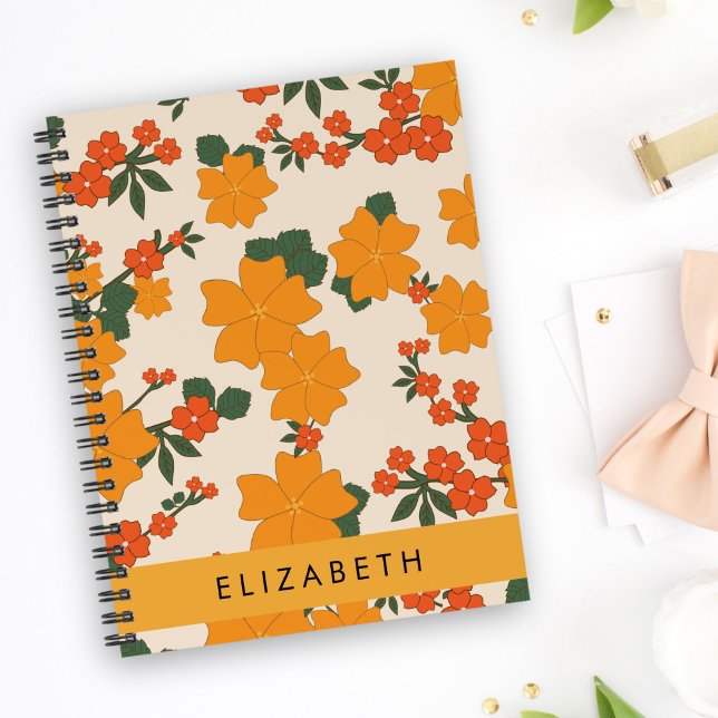 Carnet Fleurs Oranges, Motif De Fleurs, Votre Nom (Créateur téléchargé)